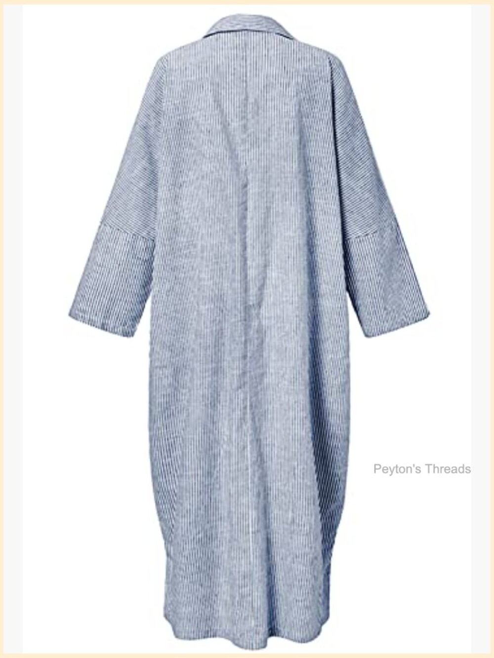 Striped Long Sleeve Button Down Cotton Maxi Shirt Dress Casual Loose - Picture 3 of 6